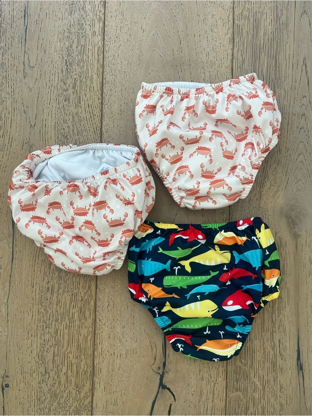 3 Piece Green Sprouts Reusable Swim Diaper Cloth 12 18 24 months Fish Crabs